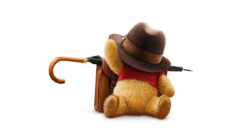 Christopher Robin (2018), winnie the pooh, poster, movie, bear, christopher robin, hat, HD wallpaper