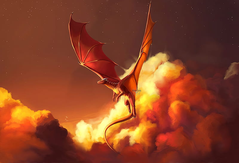 Fiery Dragon Sunset , dragon, artist, artwork, digital-art, HD wallpaper