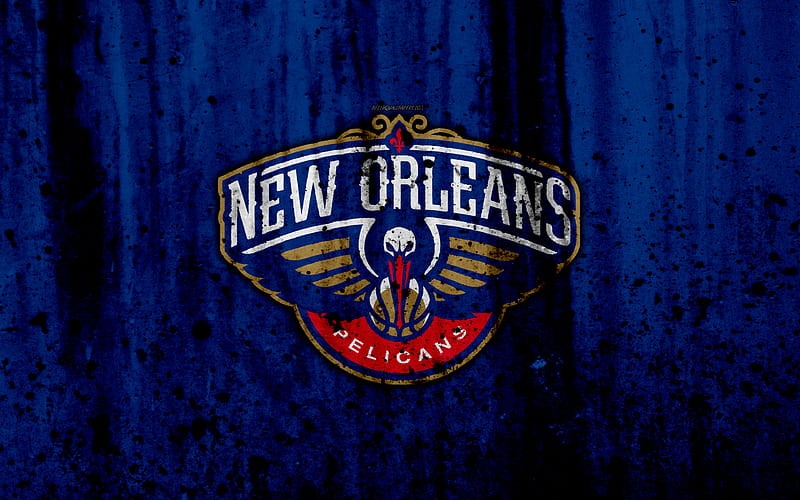 New Orleans Pelicans, grunge, NBA, basketball club, Western Conference, USA, emblem, stone texture, basketball, Southwest Division, HD wallpaper