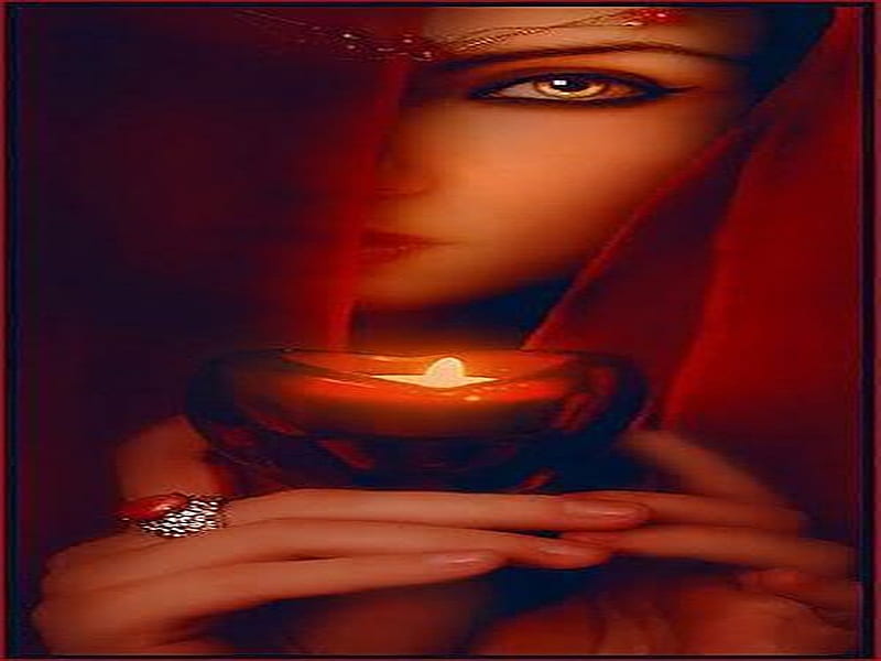 Lamp of Oil, red, lamp, orange, oil, arabic, woman, oriental, beauty, lady, light, HD wallpaper