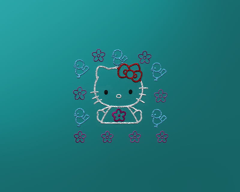 Hello Kitty in Teal, hello kitty, teal, cat, glitter, HD wallpaper