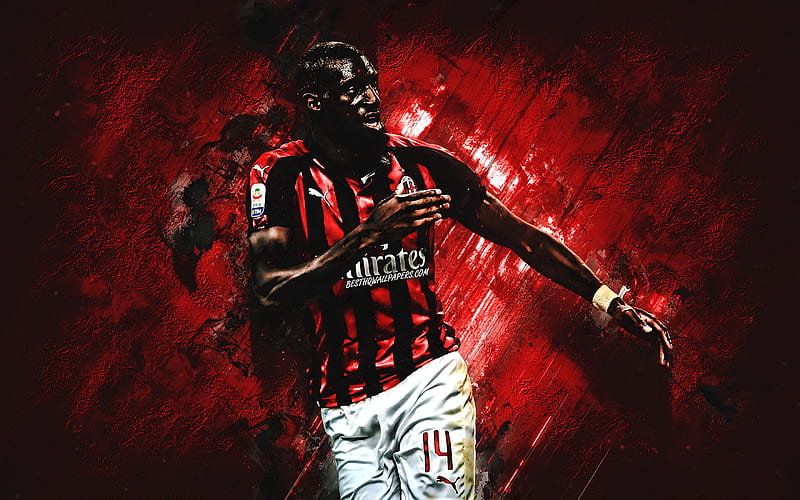 Tiemoue Bakayoko, AC Milan, French footballer, midfielder, portrait, red background, Serie A, Italy, football, HD wallpaper