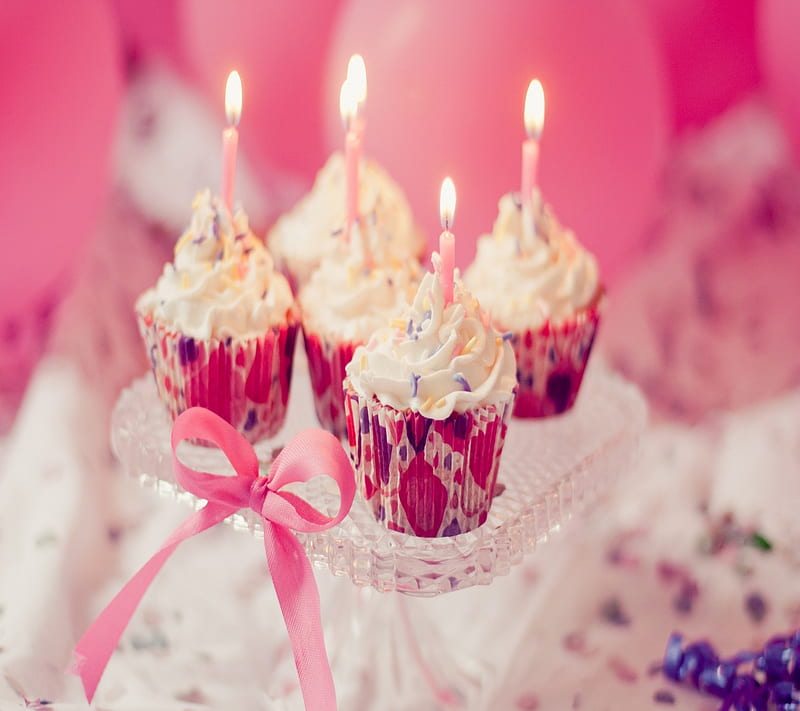 cup cakes, birtay, cupcake, lovely, nice, pink, wishes, HD wallpaper