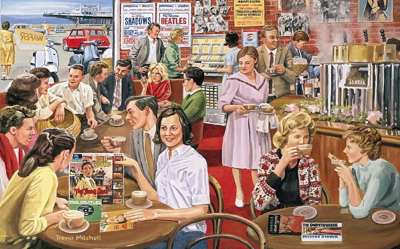 Restaurant, table, femme, coffe, homme, HD wallpaper