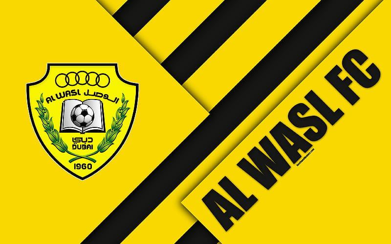 Al-Wasl FC, emirate football club material design, yellow black abstraction, emblem, logo, UAE Pro-League, Dubai, UAE, football, Arabian Gulf League, HD wallpaper