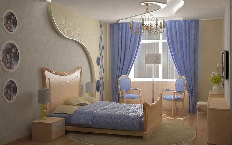 Bedroom, interior, desenho, cosy, HD wallpaper