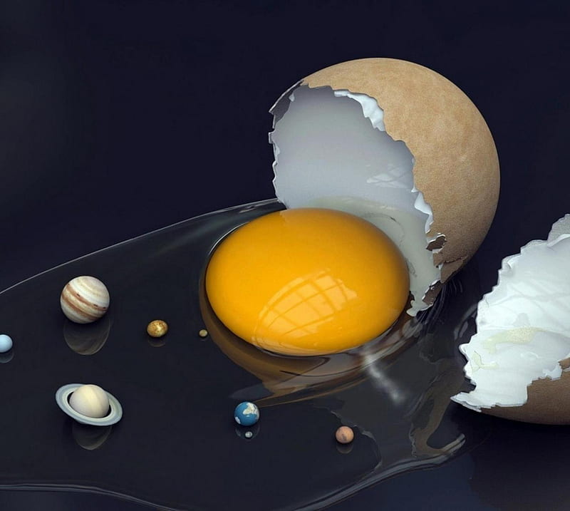 Solar Egg, egg, food, planets, solar system, space, HD wallpaper