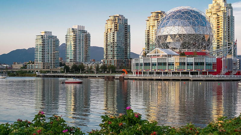 wondrous science world in vancouver, modern, museum, city, bay, HD wallpaper