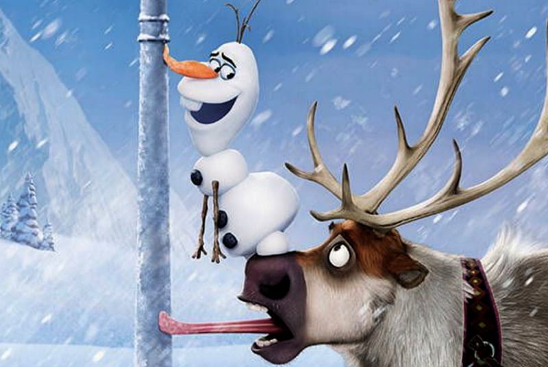 snowman olaf, cartoon, frozen, snow, snowmman, sven, winter, HD wallpaper