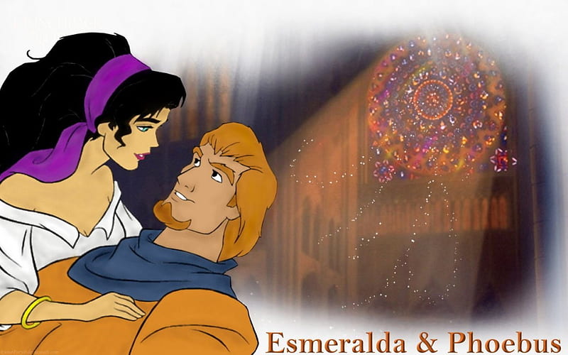 Esmeralda and Phoebus, phoebus, esmeralda, couple, disney, HD wallpaper
