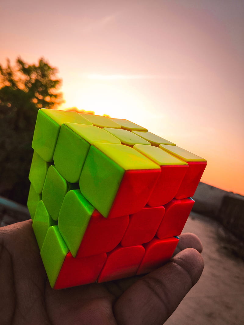 Rubix cube, abstract, abstract digital, digital, nature, sunset, tree, HD phone wallpaper