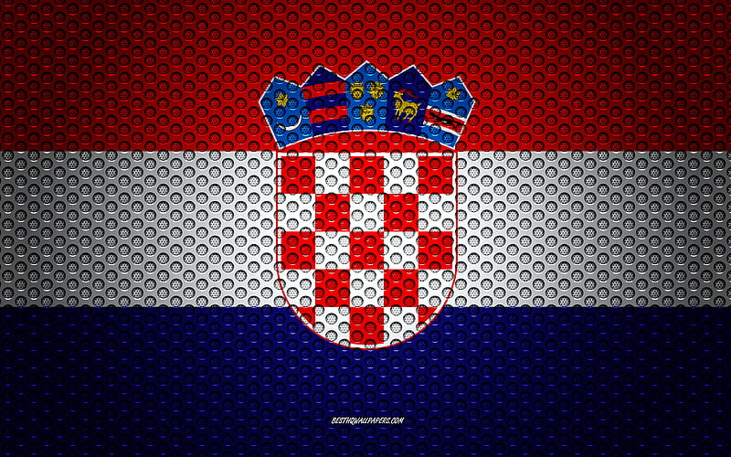 Flag of Croatia creative art, metal mesh texture, Croatian flag, national symbol, Croatia, Europe, flags of European countries, HD wallpaper