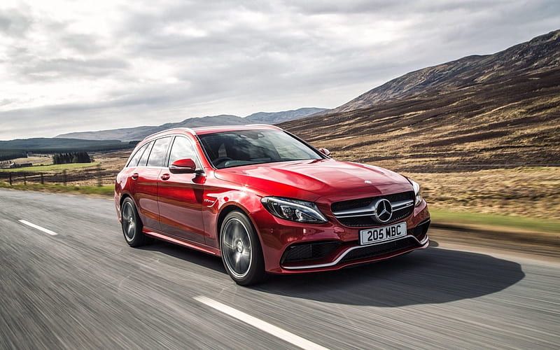 mercedes-amg c63, shooting brake, 2016, road, speed, station wagons, red mercedes, HD wallpaper