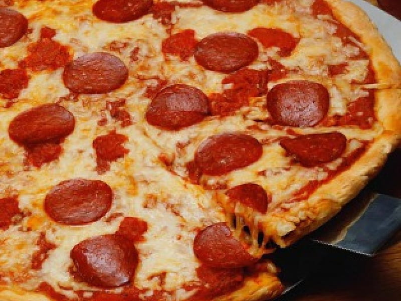 Pepperoni Pizza, dinner, pizza, pie, american, pepperoni, HD wallpaper
