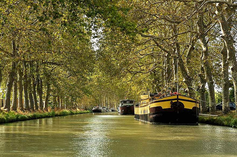 Cruising-on-Barges-on-the-Canal-du-Midi-Capestang-France, cool, france, capestang, on-the-canal-du-midi, cruising-on-barges, HD wallpaper