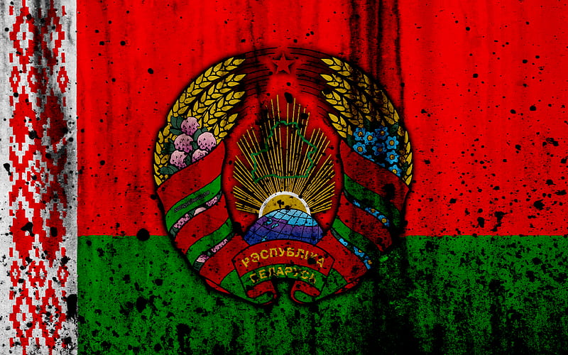 Belarusian flag grunge, flag of Belarus, Europe, Belarus, national symbolism, coat of arms of Belarus, Belarusian coat of arms, HD wallpaper