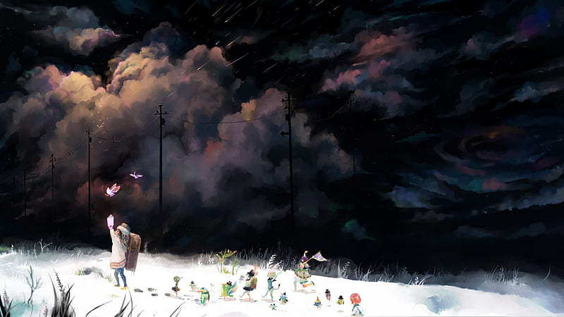 snow girl, cloud, girl, snow, poles, power, HD wallpaper