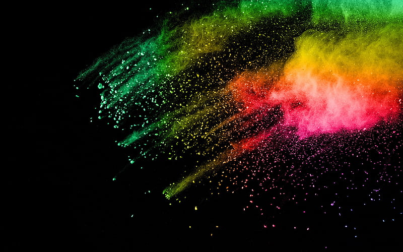 colored smoke, bright colors, black background, splashes of paint, HD wallpaper