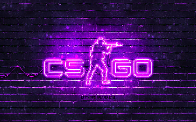 CS Go violet logo violet brickwall, Counter-Strike, CS Go logo, 2020 games, CS Go neon logo, CS Go, Counter-Strike Global Offensive, HD wallpaper
