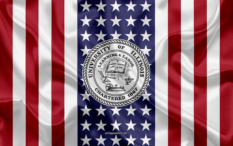 University of Illinois at Urbana-Champaign Emblem, American Flag, University of Illinois at Urbana-Champaign logo, Illinois, USA, Emblem of University of Illinois at Urbana-Champaign, HD wallpaper