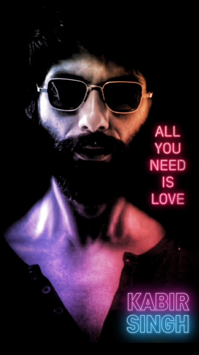 Kabir Singh Neon Light, Bollywood, Kapoor, QUBIX, dark, kabir singh, lights, movie, poster, shahid, HD phone wallpaper