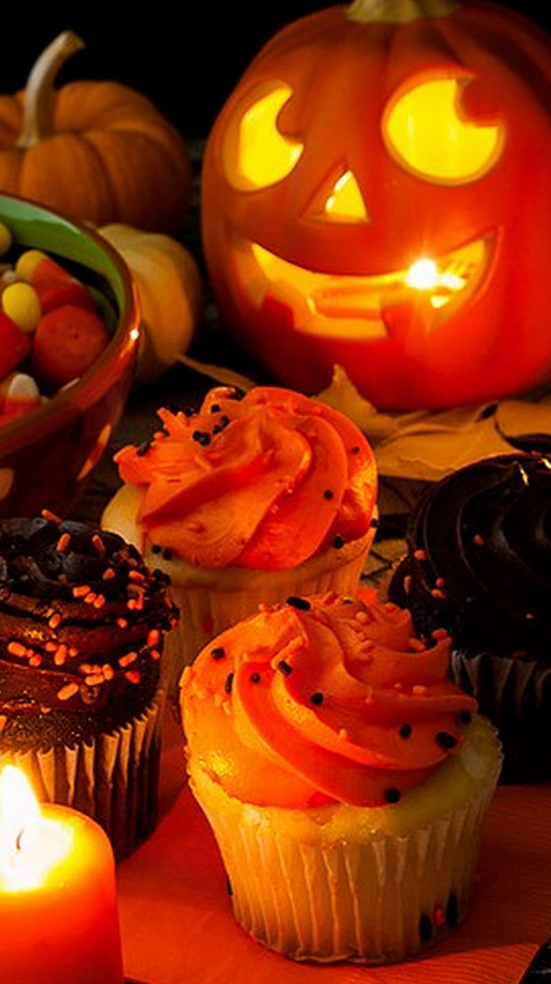 Halloween, cake, candle, pumpkins, HD phone wallpaper