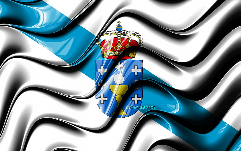 Galicia flag Communities of Spain, administrative districts, Flag of Galicia, 3D art, Galicia, spanish communities, Galicia 3D flag, Spain, Europe, HD wallpaper