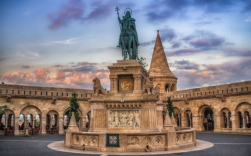 Stephanus Rex, monument, landmark, Fishermans Bastion, Budapest, Hungary, architectural structure, Buda, HD wallpaper