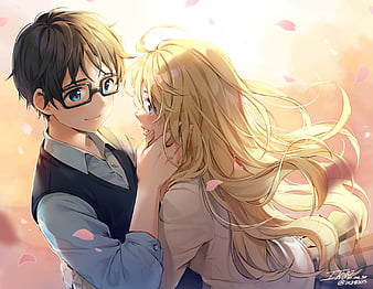 Wallpaper look, girl, anime, art, guy, silhouettes, Shigatsu wa Kimi no Uso,  Your April lie for mobile and desktop, section прочее, resolution 1920x1200  - download