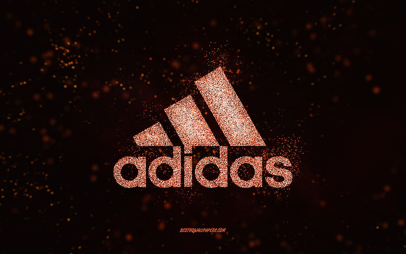 Adidas glitter logo, black background, Adidas logo, orange glitter art, Adidas, creative art, Adidas orange glitter logo, HD wallpaper