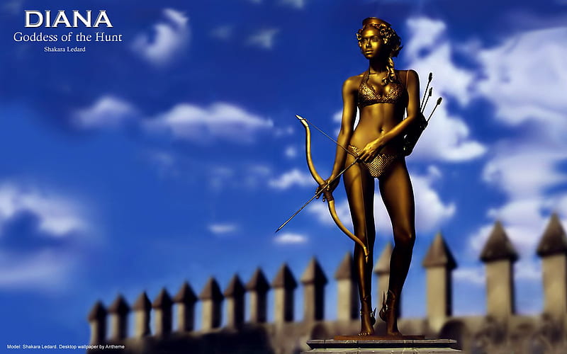 Diana Goddess of the Hunt, statue, model, mythological, golden, bonito, living, HD wallpaper