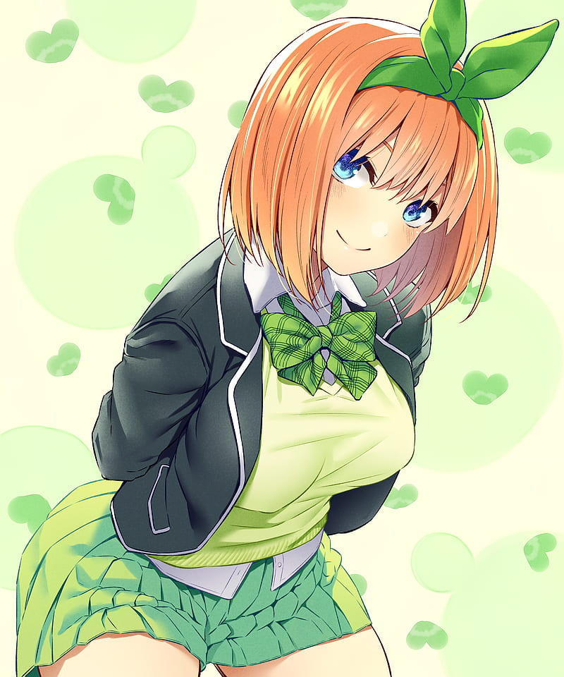 anime girls, anime, 5-toubun no Hanayome, short hair, ribbon, Nakano Yotsuba, HD phone wallpaper