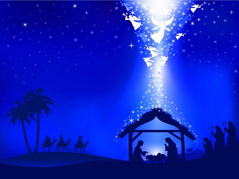Sleep in heavenly peace, Christmas, Nativity, birth, Christ, blue, HD wallpaper