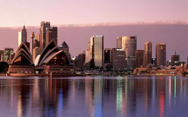 Sydney Opera House, sunset, australian landmarks, theater, Sydney, Australia, HD wallpaper
