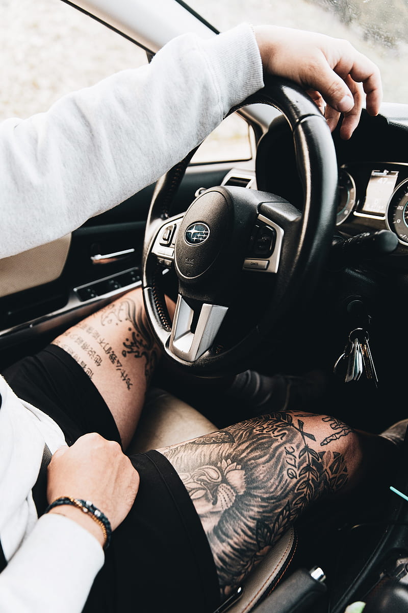 subaru, man, tattoo, wheel, interior, car, HD phone wallpaper