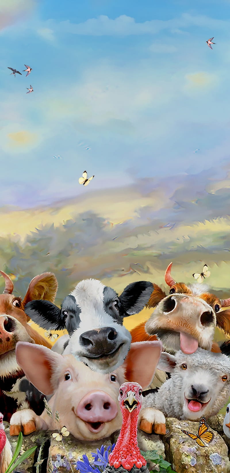 Funny Farm Selfie, animal, animals, butterfly, cow, pig, sheep, turkey, HD  phone wallpaper | Peakpx