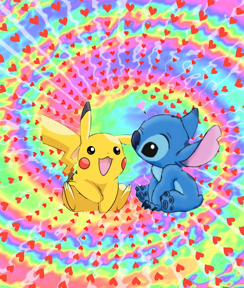Pikastitch, cute, love, pikachu, stitch, HD phone wallpaper