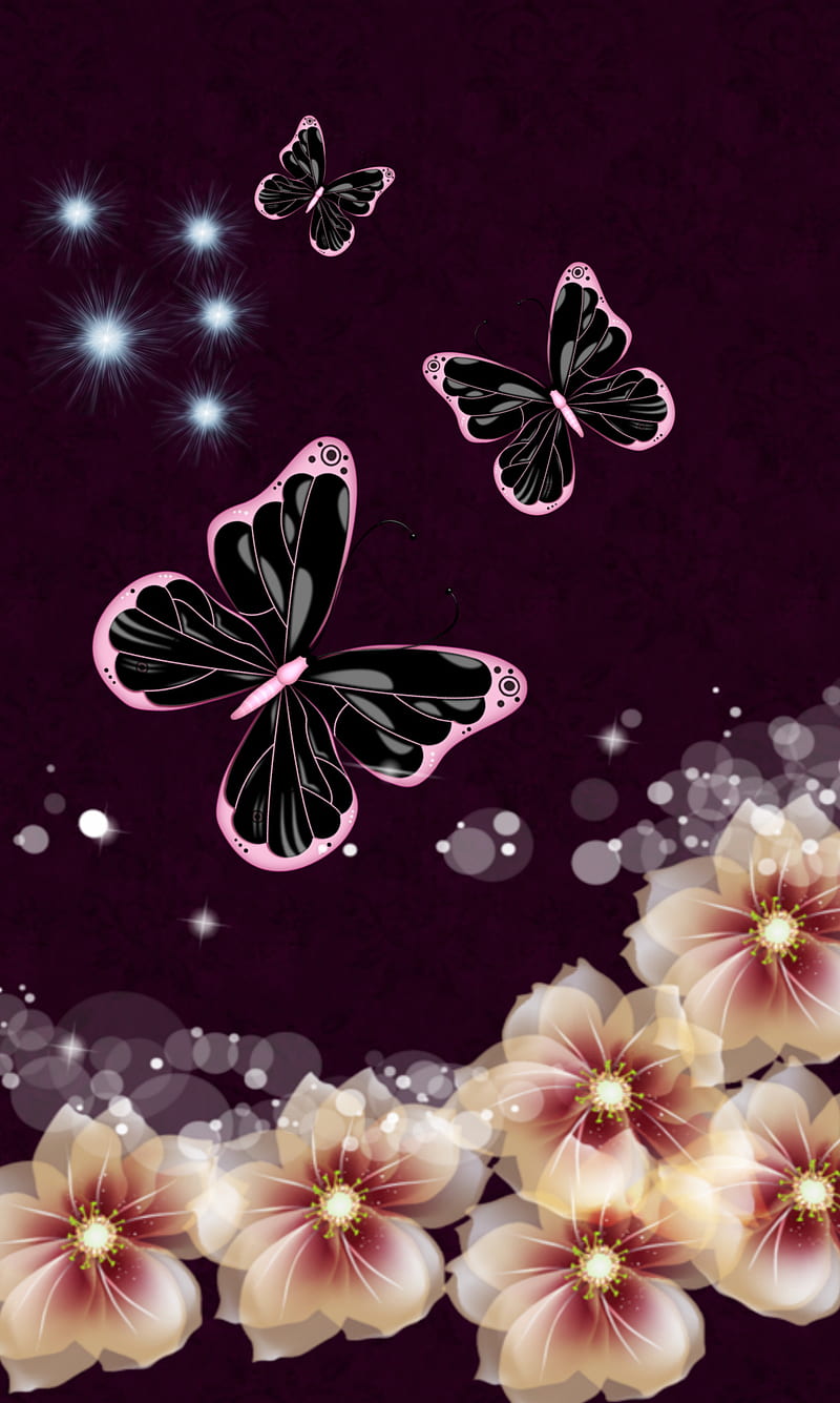 butterfly, abstract, flowers, purple, HD phone wallpaper