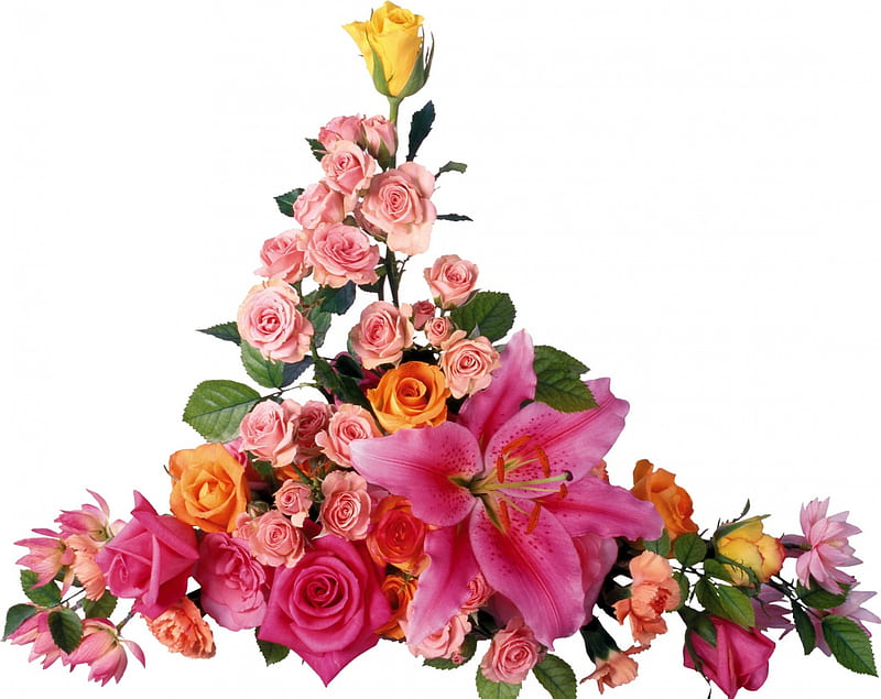 flower table arrangement, rose, flower, lily, arrangement, pink, HD wallpaper
