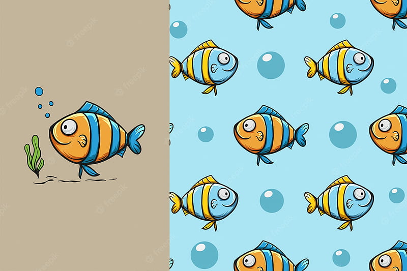 Premium Vector. Cute cartoon fish seamless pattern, HD wallpaper