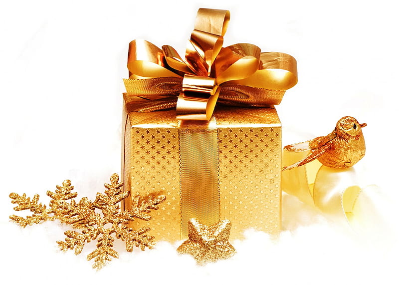 Golden Xmas, golde, christmas, decoration, box, gift, xmas, HD wallpaper