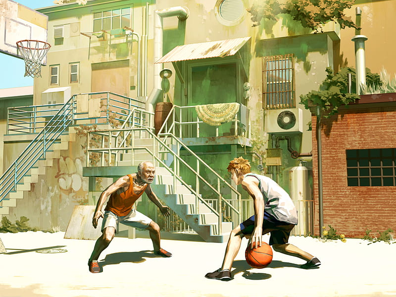 Anime, Original, Basketball, Boy, Man, Stairs, HD wallpaper