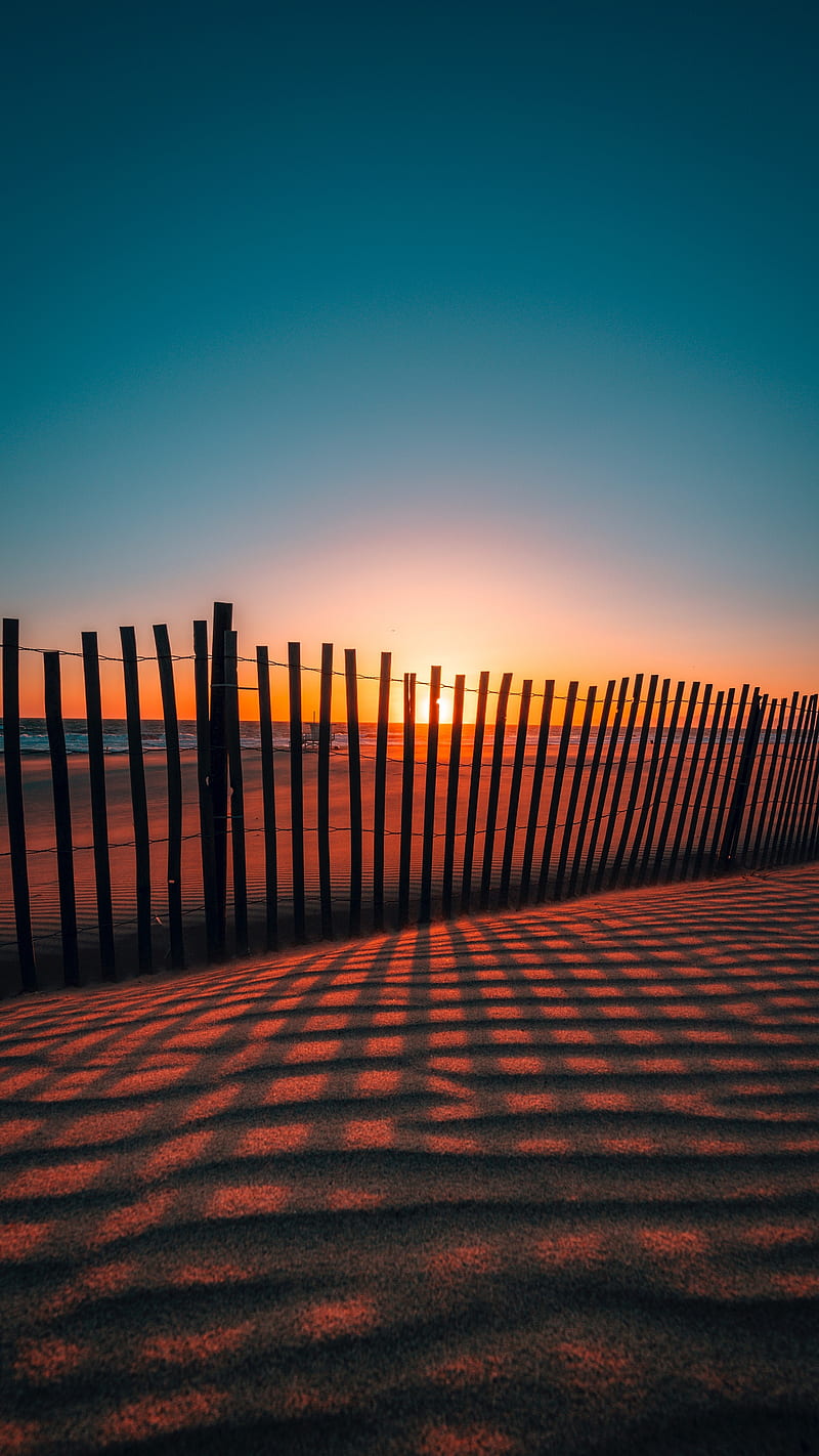 Sunset, fence, beach, nature, scenery, sunrise, HD phone wallpaper | Peakpx