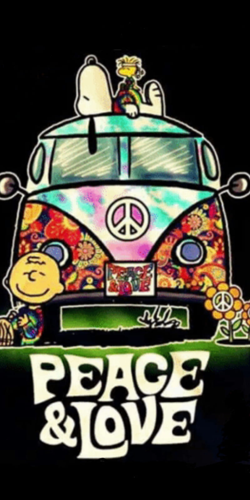 Peace bus, charlie brown, hippie, love, peanuts, snoopy, van, volkswagon, vw, HD phone wallpaper