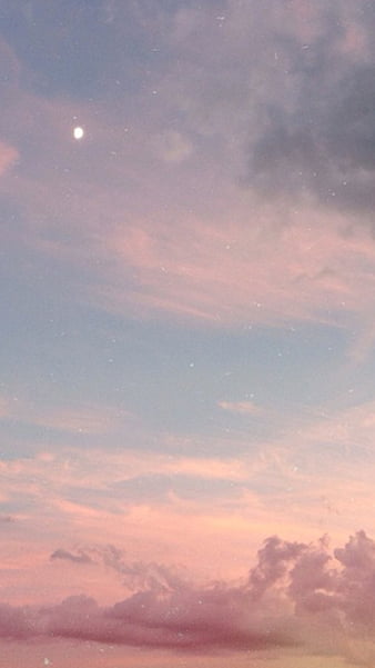pink sky, aesthetic, art, blue, cloud, clouds, moon, nature, pastel, HD phone wallpaper
