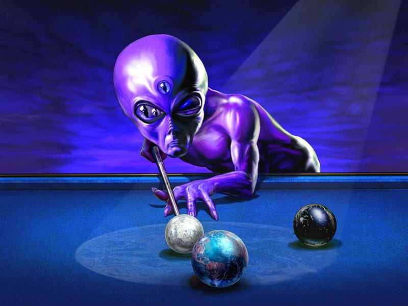 PLAYING BILLIARDS, planets, billiard, alien, pool, play, HD wallpaper