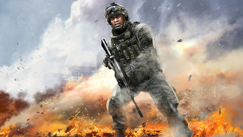 Soldier With Gun Is Standing On Fire Call Of Duty, HD wallpaper