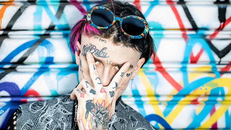 Lil Peep In Colorful Shutter Background Showing Victory Sign Lil Peep, HD wallpaper