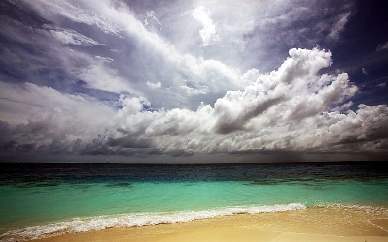 Beautiful Sky, lovely, ocean, bonito, waves, sky, clouds, storm, sea, beach, sand, beauty, nature, HD wallpaper