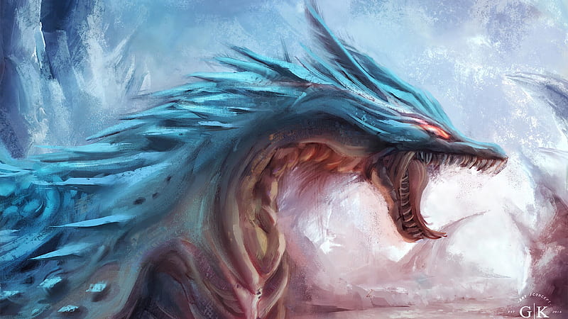 Ice Dake Dragon , dragon, artist, artwork, digital-art, artstation, HD wallpaper